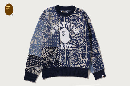 PAISLEY PATTERN COLLEGE KNIT CREWNECK SWEATSHIRT