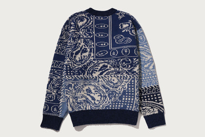 PAISLEY PATTERN COLLEGE KNIT CREWNECK SWEATSHIRT