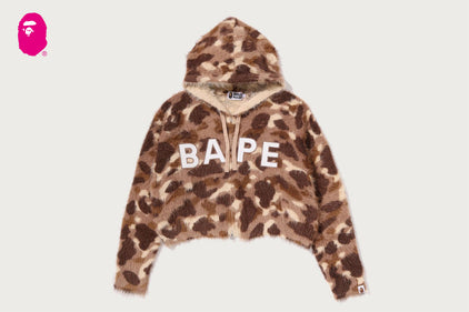 COLOR CAMO BAPE LOGO FUR CROPPED ZIP HOODIE
