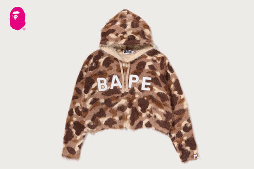 COLOR CAMO BAPE LOGO FUR CROPPED ZIP HOODIE