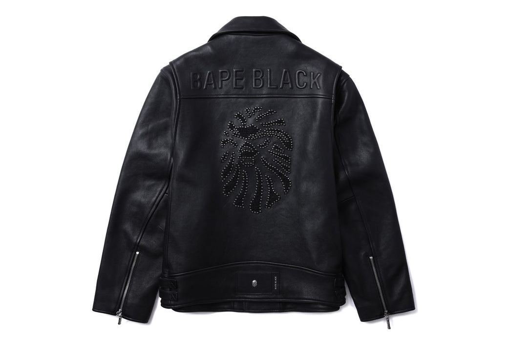 BAPE BLACK LEATHER BIKER JACKET bape