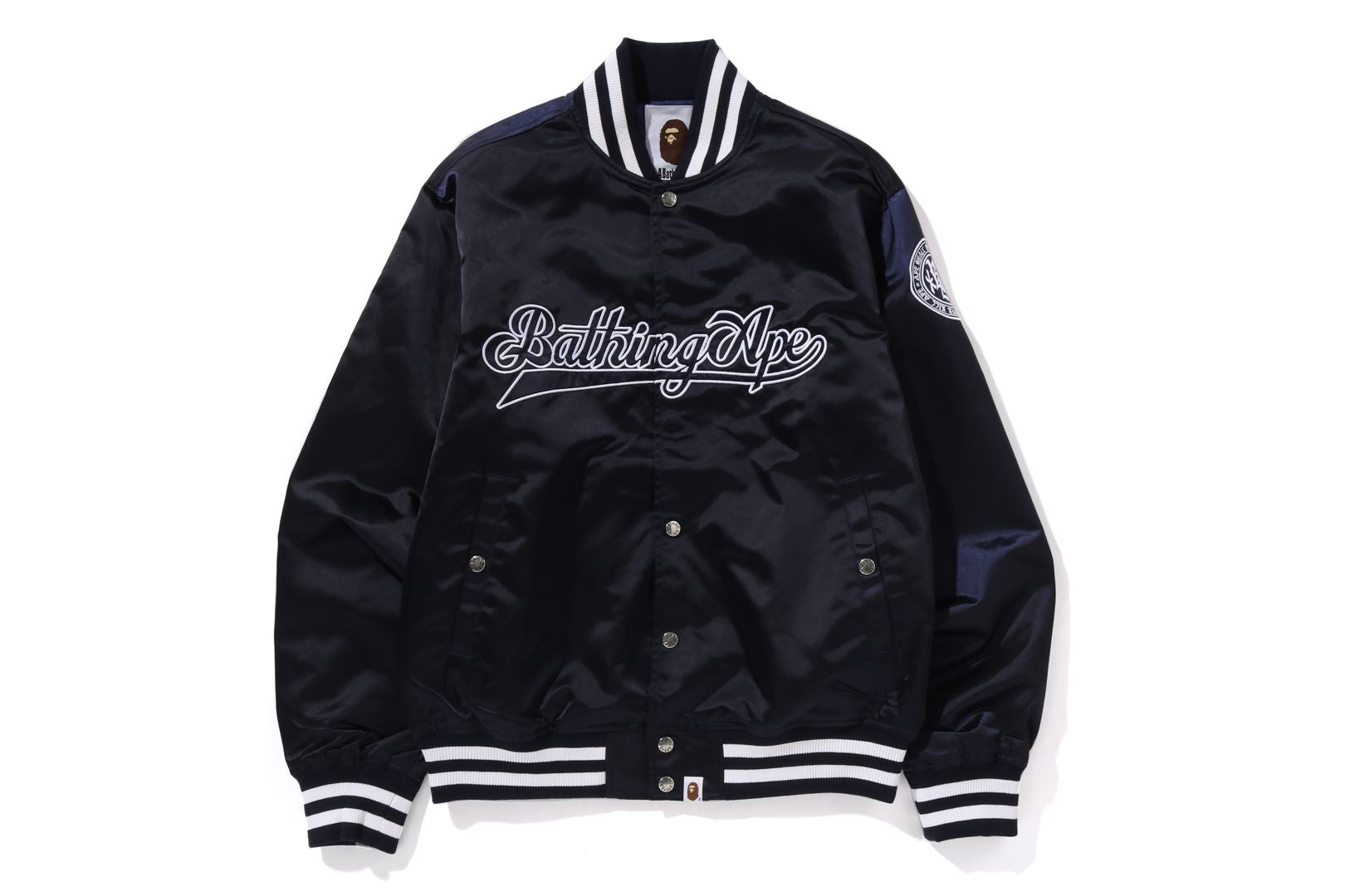 BAPE 袖レザー シャーク leather varsity jacket