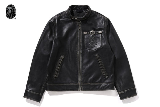 BAPE BLACK WASHED LEATHER HARRINGTON JACKET