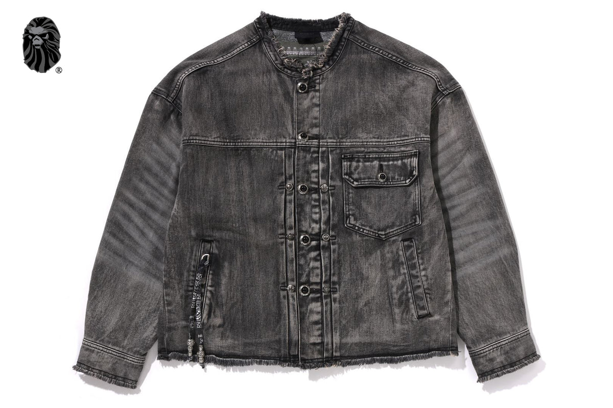 BAPE BLACK PAISLEY PATCH COLLARLESS JACKET | bape.com BAPE BLACK PAISLEY PATCH COLLARLESS JACKET | bape.com