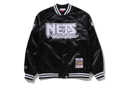 【 BAPE X M&N NBA 】NEW JERSEY NETS SATIN JACKET