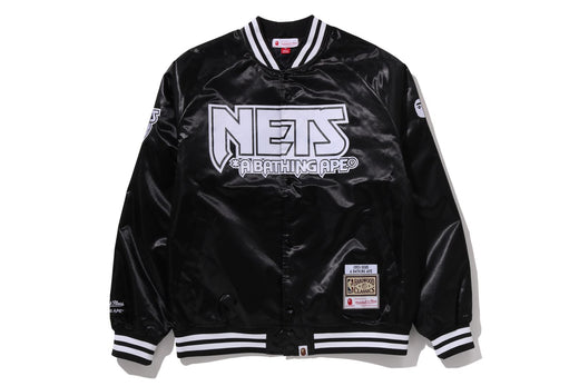 【 BAPE X M&N NBA 】NEW JERSEY NETS SATIN JACKET