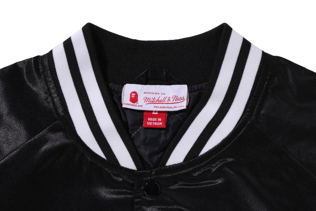 BAPE X M&N NBA 】NEW JERSEY NETS SATIN JACKET | bape.com