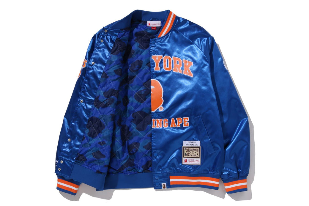BAPE X M&N NBA 】NEW YORK KNICKS SATIN JACKET | bape.com