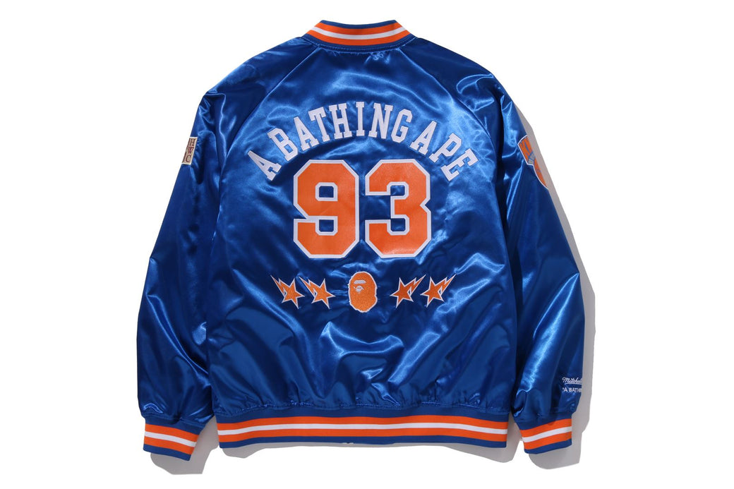 BAPE X M&N NBA 】NEW YORK KNICKS SATIN JACKET | bape.com
