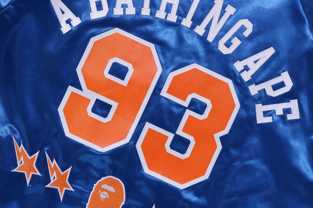 BAPE X M&N NBA 】NEW YORK KNICKS SATIN JACKET | bape.com