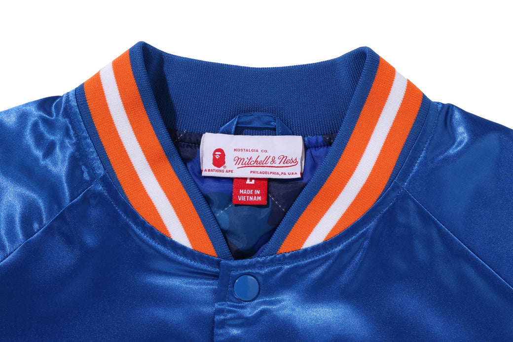 BAPE X M&N NBA 】NEW YORK KNICKS SATIN JACKET | bape.com