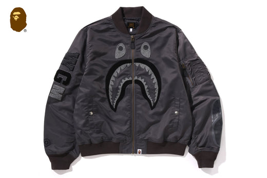 TONAL CHAIN STITCH SHARK BOMBER JACKET