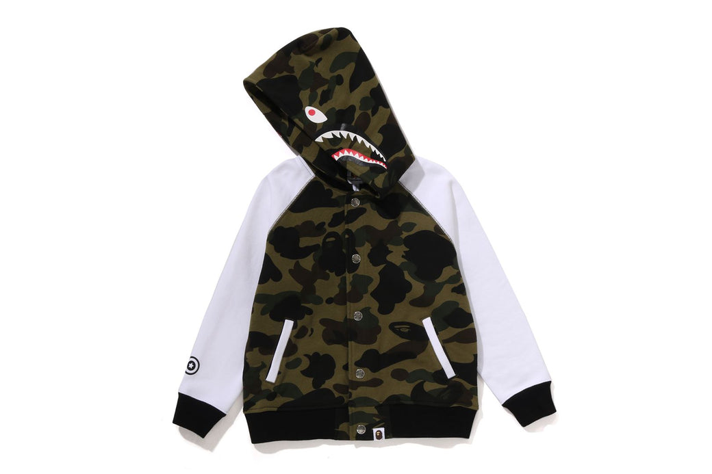 1ST CAMO SHARK HOODIE SWEAT VARSITY JACKET | bape.com