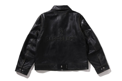 BAPE BLACK WASHED LEATHER BIKER JACKET