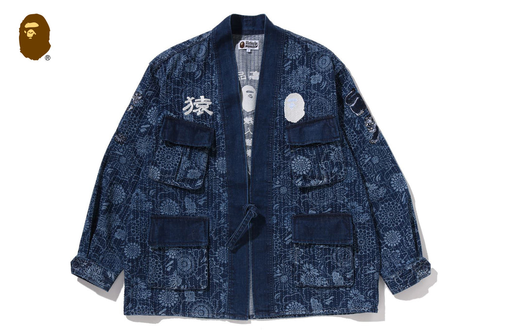 JAPANESE INDIGO ART CAMO JUNGLE FATIQUE KIMONO | bape.com