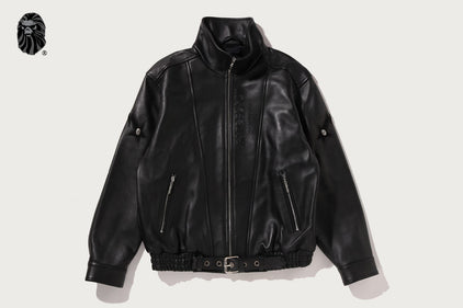 BAPE BLACK BELTED LEATHER BIKER