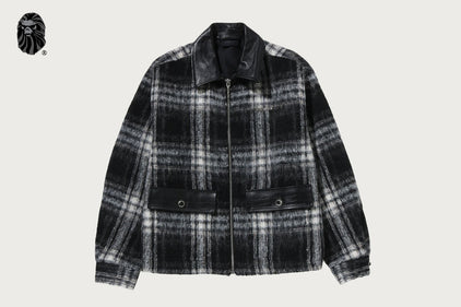 BAPE BLACK MAD FACE DUO FURRY CHECK SHACKET