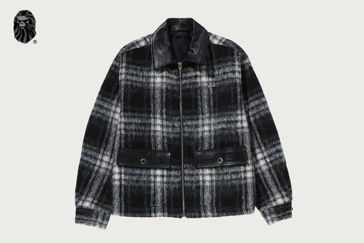 BAPE BLACK MAD FACE DUO FURRY CHECK SHACKET