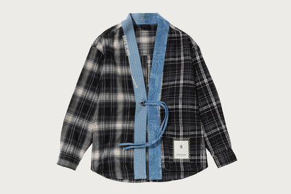 BAPE BLACK CHECKER KIMONO SHIRT