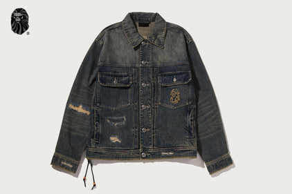 BAPE BLACK HEAVY WASHED DENIM JACKET