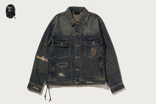 BAPE BLACK HEAVY WASHED DENIM JACKET