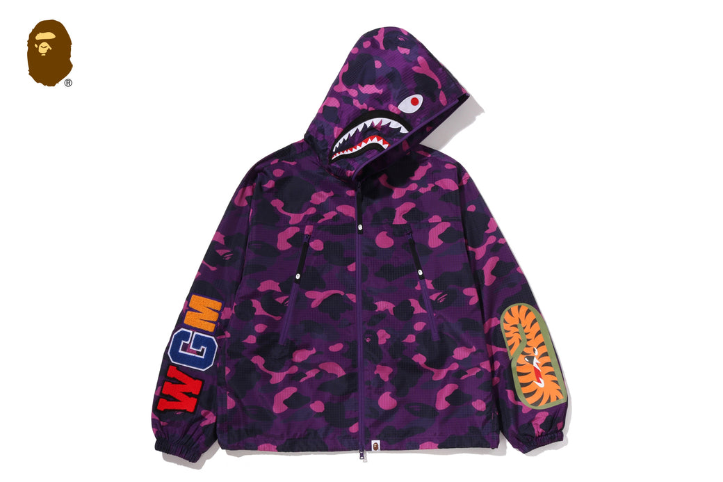 A BATHING APE 紫色 ジップアップスタジャン L COLOR CAMO REFLECTIVE RIPSTOP SHARK FULL ZIP JACKET | bape.com