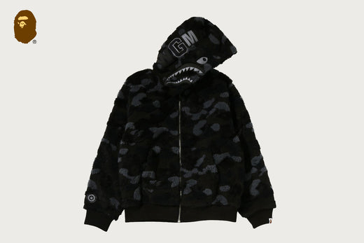 COLOR CAMO SHARK BOA CROPPED FIT ZIP HOODIE