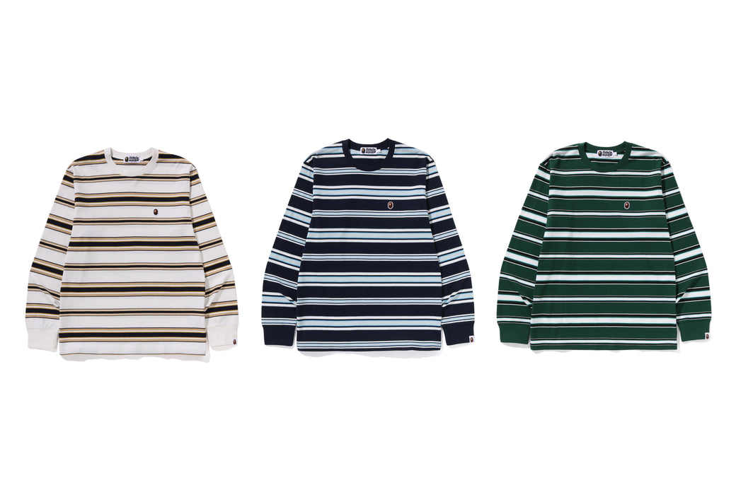 【A BATHING APE】3色展開 ONE POINT STRIPE LS TEE 要在庫確認 ONE POINT STRIPE LS TEE | bape.com
