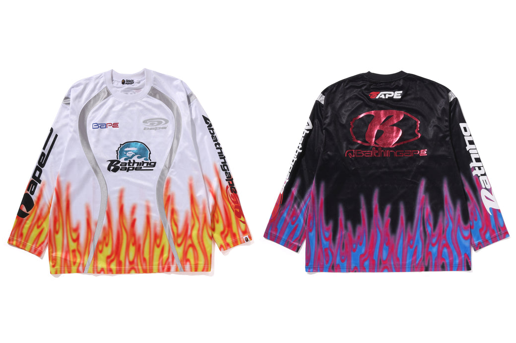 FLAME PATTERN MULTILOGO RELAXED FIT FOOTBALL JERSEY | bape.com