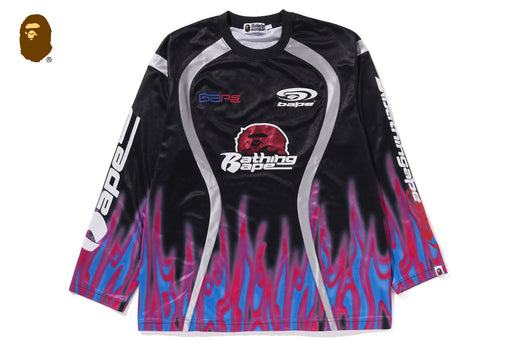 FLAME PATTERN MULTILOGO RELAXED FIT FOOTBALL JERSEY | bape.com