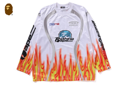 FLAME PATTERN MULTILOGO RELAXED FIT FOOTBALL JERSEY