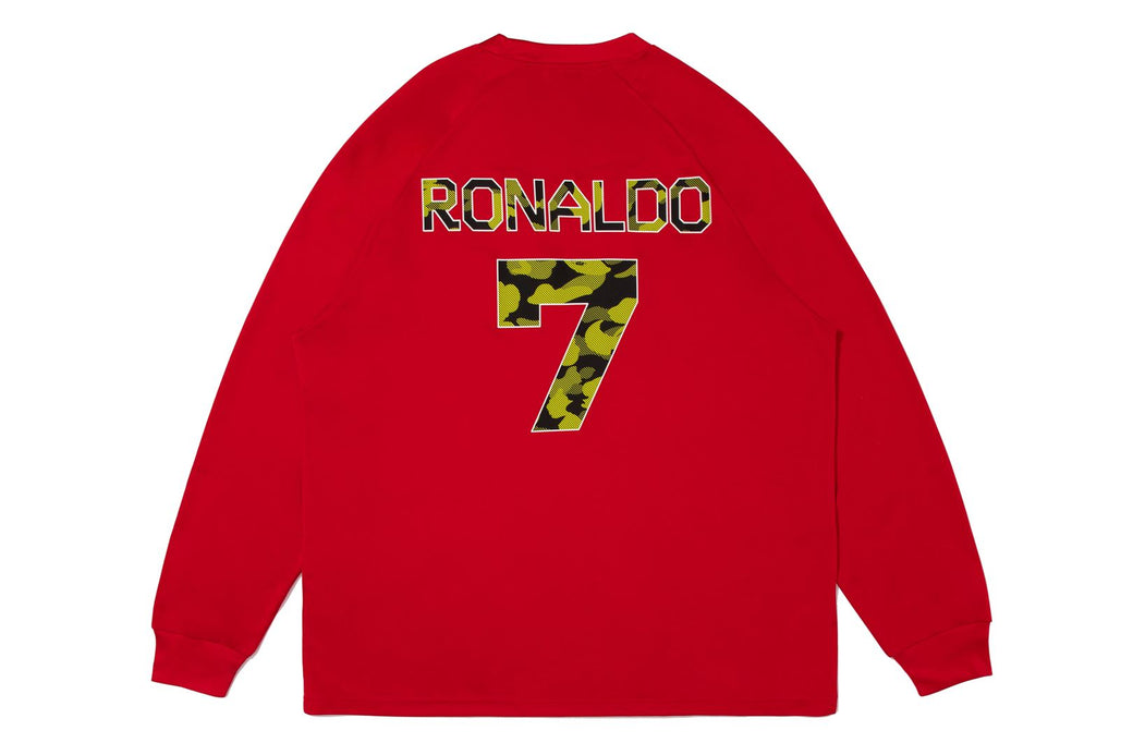 BAPE X CR7 LIFE 】MULTI LOGO POLY RELAXED FIT LS FOOTBALL JERSEY