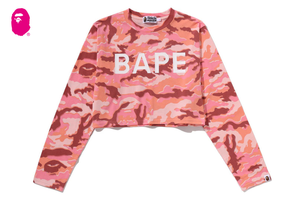 GLITCH WOODLAND CAMO BAPE CROPPED L/S TEE | bape.com