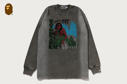 HEAVY WASHED BAPE MILITARY GRAPHIC RELAXED FIT LS TEE