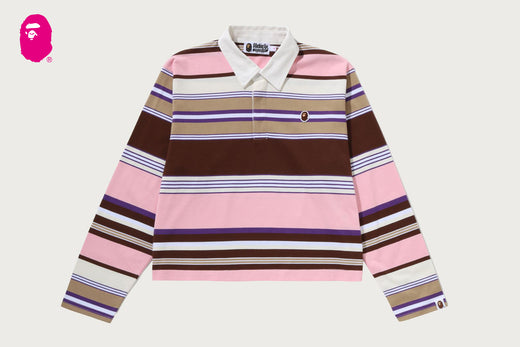 APE HEAD ONE POINT STRIPE BOXY CROPPED L/S POLO TEE | bape.com
