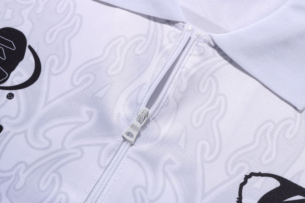 ◆BAPE◆ Flame Pattern Overall Print Half Zip Relaxed Fit Po A BATHING APE FLAME PATTERN OVERALL PRINT HALF ZIP RELAXED