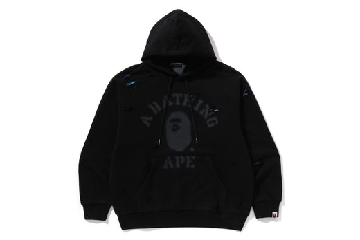 DESTROYED COLLEGE RELAXED FIT LAYERED PULLOVER HOODIE | bape.com