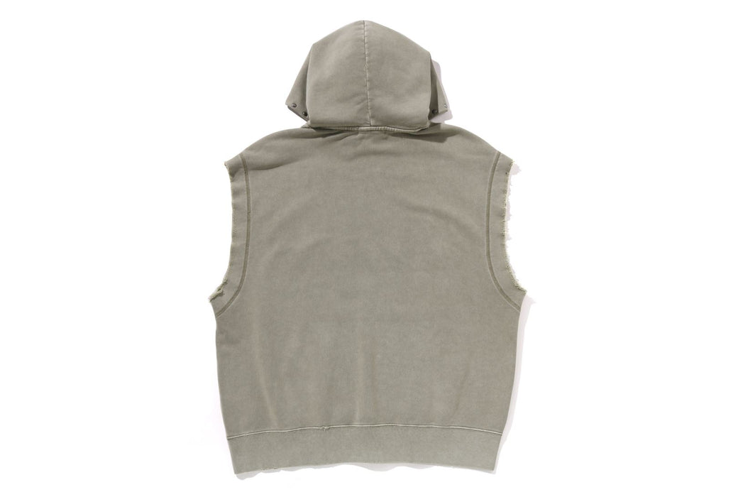STUDDED GARMENT DYE LOGO SLEEVELESS PULLOVER HOODIE | bape.com