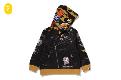 LEATHER JACKET PRINT SHARK PULLOVER HOODIE