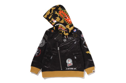 LEATHER JACKET PRINT SHARK PULLOVER HOODIE