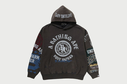 HEAVY WASHED MULTI LOGO RELAXED FIT PULLOVER HOODIE