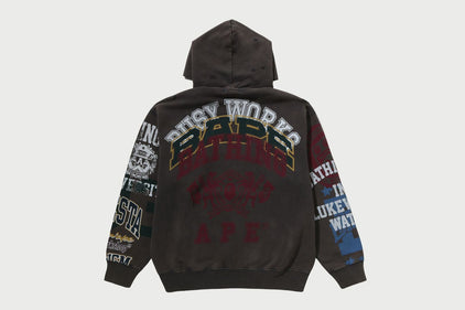 HEAVY WASHED MULTI LOGO RELAXED FIT PULLOVER HOODIE