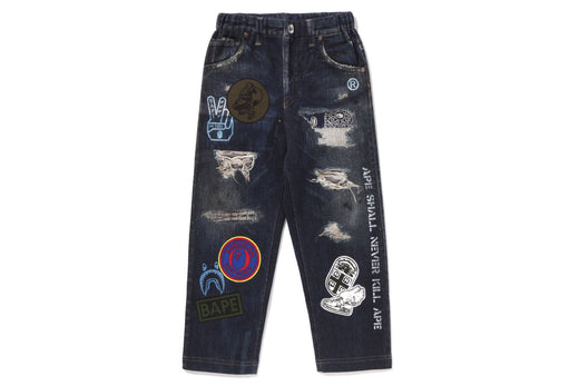 BAPE EMBLEM DENIM PRINT SWEAT PANTS bape