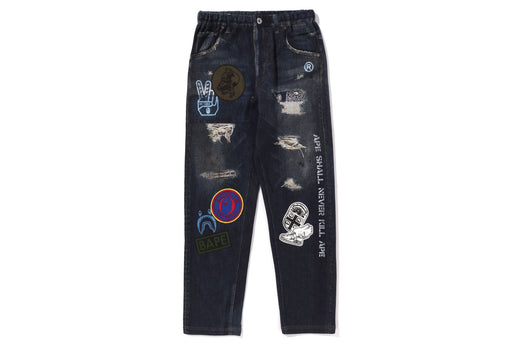 BAPE EMBLEM DENIM PRINT SWEAT PANTS