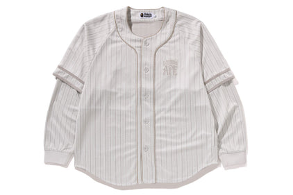 STRIPE LAYERED SLEEVES LS BASEBALL SHIRT