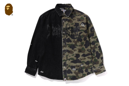 1ST CAMO BLOCKING DESTORYED HEAVY WASH LOGO LS SHIRT