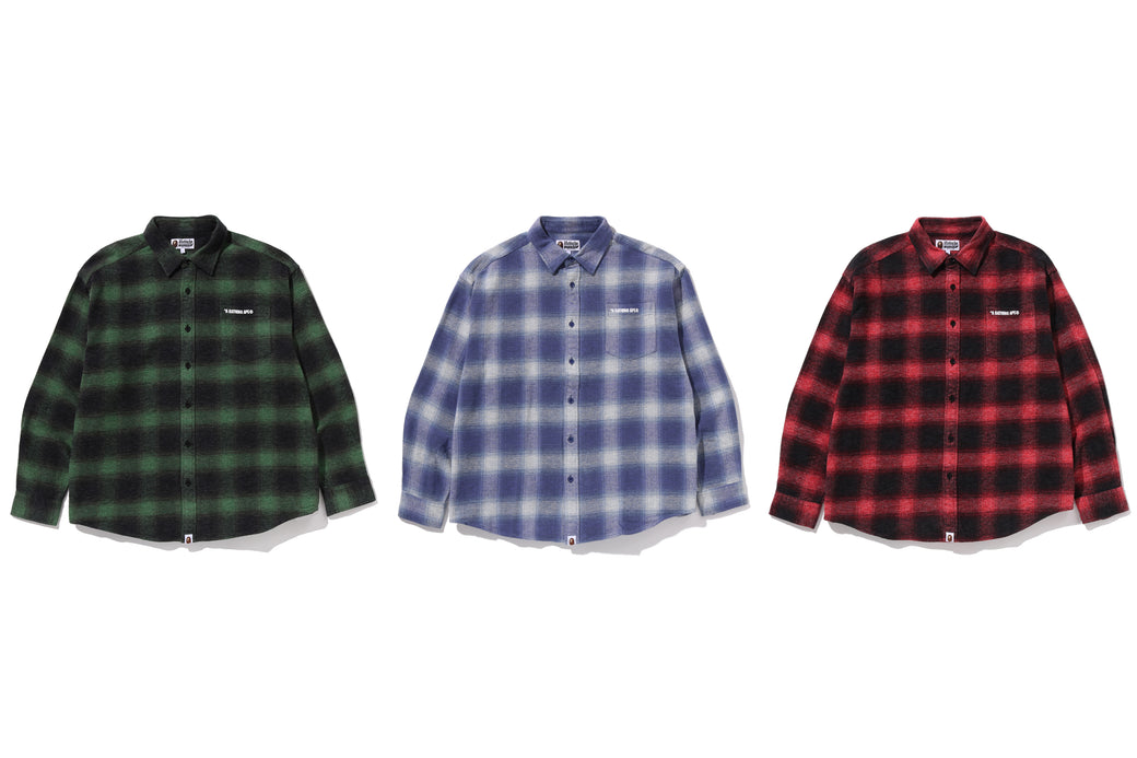 A BATHING APE LOGO OMBRE CHECK FLANNEL LS SHIRT | bape.com