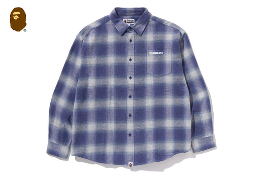 A BATHING APE LOGO OMBRE CHECK FLANNEL LS SHIRT