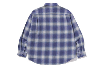A BATHING APE LOGO OMBRE CHECK FLANNEL LS SHIRT