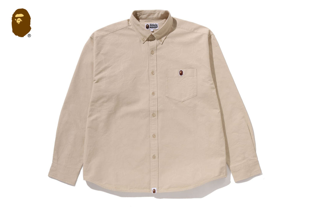 デカオム　シャツ　ベージュ ONE POINT LINE CAMO JACQUARD OXFORD LS SHIRT | bape.com